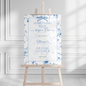 Something Blue Bridal Shower Welcome Sign Editable Dusty Blue Bridal Shower Decor Chinoiserie Bridal Shower Welcome Signage Vintage Floral