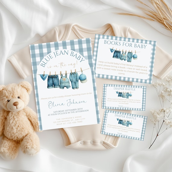 Editable Denim Clothes Baby Shower Invitation Set Boy Sprinkle Baby Shower  Invite Blue Jean Baby Western Theme Baby Shower Gingham Invite - Etsy Israel