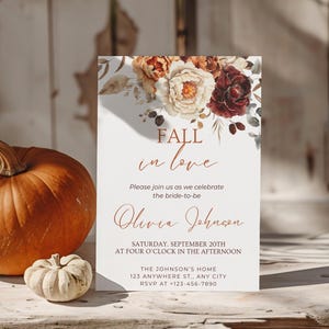 Fall in Love Bridal Shower Invitation Editable Fall Floral Bridal Shower Invite Autumn Bridal Shower Invite Fall Bridal Shower Invitation