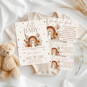 Neutral Boho Baby Shower Invite Set Rustic Fall Baby Shower Invitation Editable Earth Tone Baby Shower Invite Template Boho Rainbow Invite