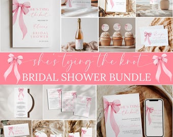 Pink Bow Bridal Shower Bundle Editable Pink Bridal Shower Games She's Tying the Knot Bridal Shower Invite Bundle Pink Coquette Bridal Shower