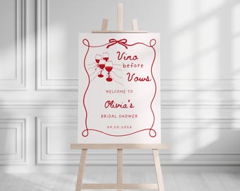 Vino Before Vows Bridal Shower Welcome Sign Template Editable Hand Drawn Bridal Shower Welcome Poster Red Winery Wedding Shower Welcome Sign
