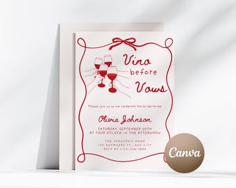 Vino Before Vows Bridal Weekend Invitation Editable Red Hand Drawn Bridal Shower Invite Whimsical Bridal Shower Wine Wedding Shower Invite