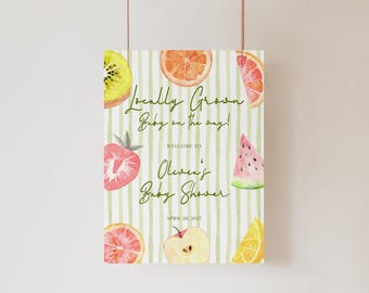 Locally Grown Baby Shower Welcome Sign Colorful Fruits Shower Decor Gender Neutral Party Printable Farmers Market Baby Shower Garden Theme