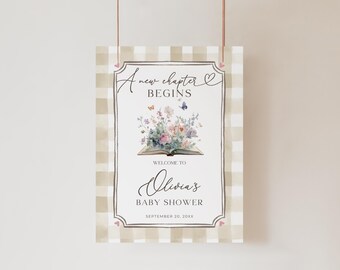 A New Chapter Begins Baby Shower Welcome Sign Editable Storybook Party Entrance Sign Printable Baby Shower Decor Book Theme Welcome Poster