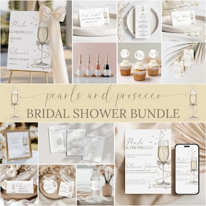 Editable Pearls and Prosecco Bridal Shower Bundle Champagne Bridal Shower Printable Bridal Shower Favors Gold Bridal Shower Games Bundle