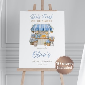 Off the Market Bridal Shower Welcome Sign Template Blue Rustic Farmer&#39;s Market Bridal Shower Welcome Poster Digital Download Welcome Sign