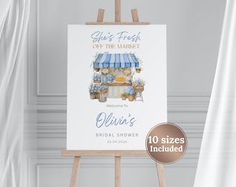Off the Market Bridal Shower Welcome Sign Template Blue Rustic Farmer's Market Bridal Shower Welcome Poster Digital Download Welcome Sign