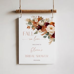 Fall in Love Bridal Shower Welcome Sign Editable Fall Bridal Shower Welcome Poster Rust Burgundy Autumn Bridal Shower Welcome Sign Boho Fall