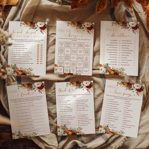 Fall in Love Bridal Shower Games Bundle Editable Autumn Bridal Shower Games Bundle Burnt Orange Boho Fall Bridal Shower Template Rustic Fall
