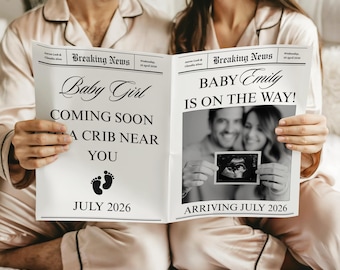 Baby Announcement Newspaper Editable Template Pregnancy Announcement Printable Pregnancy Reveal Ideas | Custom Baby Newspaper Template Canva