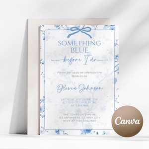 Editable Dusty Blue Bridal Shower Invitation Blue Floral Bridal Shower Invite Template Blue Chinoiserie Wedding Shower Invite Vintage Floral