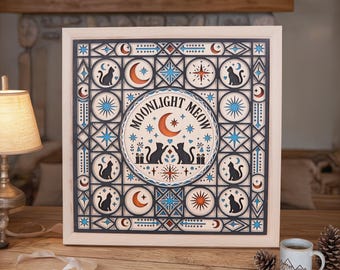 Laser Cut 3D Cat Moon Wall Art SVG | Celestial Design for CNC & Lasers | Glowforge LightBurn Digital Download