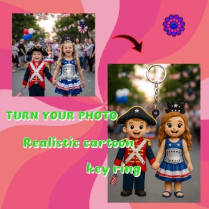 Personalized Cartoon Keychain Style Portrait from Your Photo – Custom Digital File for Gift, Sticker, Print or Puzzle Use/Digital Download