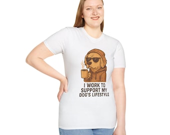 Golden Retriever Coffee Lover Unisex Softstyle T-Shirt, Funny Dog Parent Tee, Bills and Coffee Addiction, Sarcastic Canine Shirt, Dog's