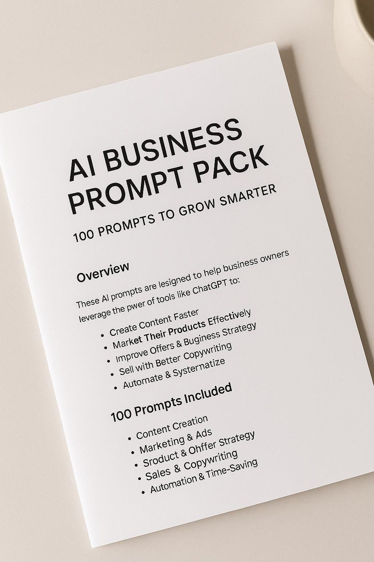AI Business Prompt Pack – 100 Prompts to Grow Smarter - Etsy