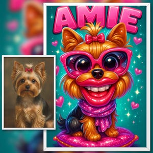 Custom Funny Dog Cartoon Portrait – Glossy Big Head Pet Caricature from Photo – Custom Meme Dog Art with Name – Digital Gift for Dog Lovers
