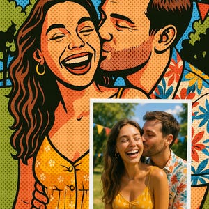 Custom Pop Art Portrait from Photo – Comic Style Digital Gift for Couple, Family, Pet – Printable Retro Artwork
