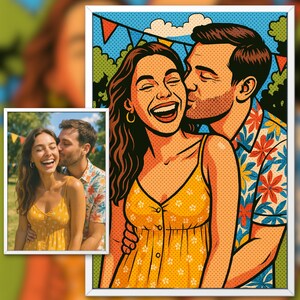 Custom Pop Art Portrait from Photo – Comic Style Digital Gift for Couple, Family, Pet (1–2 People) – Printable Retro Artwork