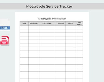 Registro de servicio de motocicletas/Seguimiento de mantenimiento de motos (Plantilla PDF y DOC editable)