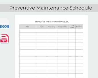 Plantilla de programa de mantenimiento preventivo/Registro de equipos (PDF, Word)