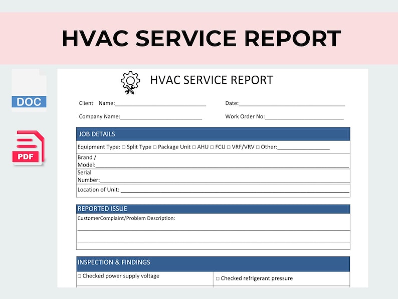 HVAC Service Report Template | PDF & Word Format | HVAC Maintenance ...
