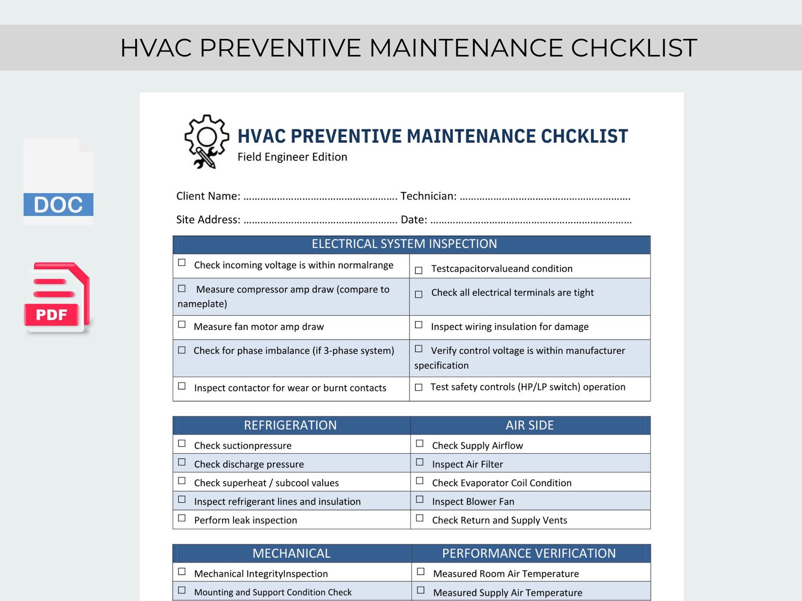 HVAC Preventive Maintenance Checklist | HVAC Inspection Form | Service ...