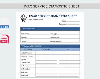 Hoja de diagnóstico de servicio de HVAC/Plantilla de informe técnico (PDF y DOC)