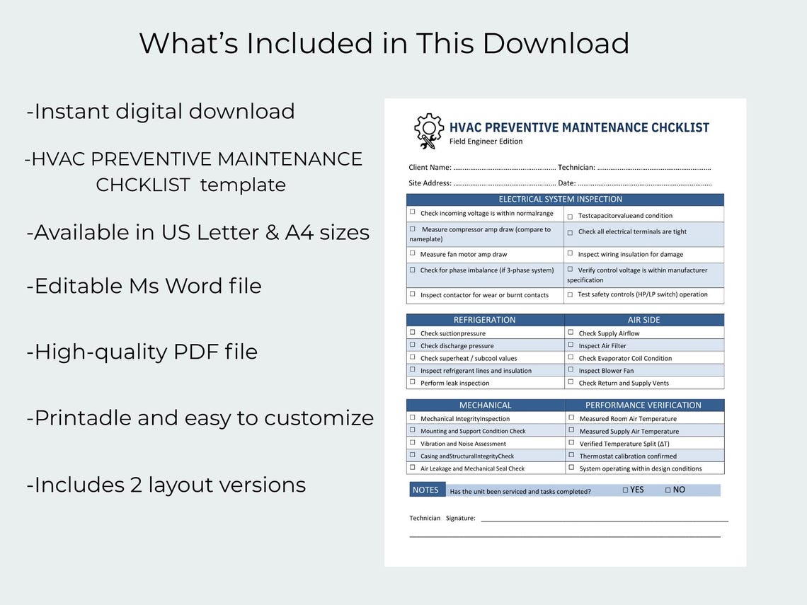 Printable Hvac Inspection Report.pdf HVAC Preventive Maintenance Checklist | HVAC Inspection Form | Service ...