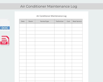 Plantilla de registro de mantenimiento de HVAC: Registro de servicio de aire acondicionado (PDF editable y descarga de Word, tamaños A4/Carta de EE. UU.)