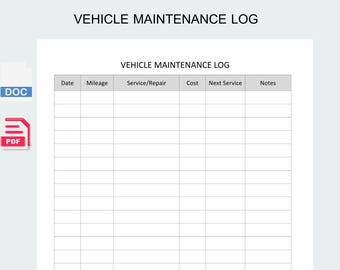 Registro de mantenimiento del vehículo imprimible Registro de servicio del automóvil Rastreador de reparación de automóviles Descarga digital