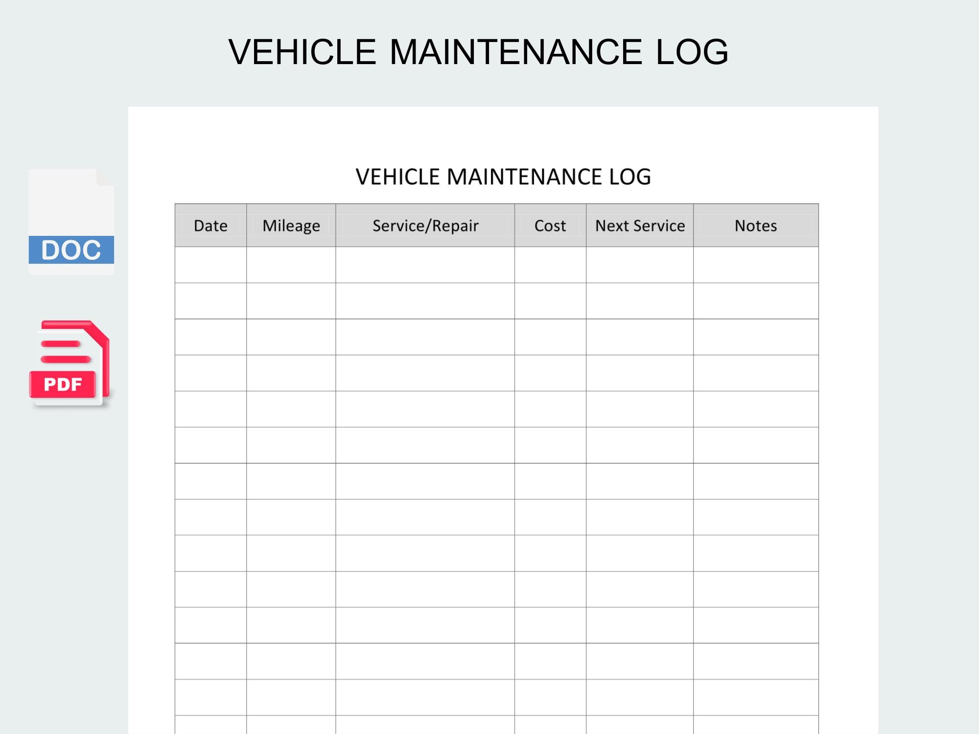 Vehicle Maintenance Log Printable Car Service Record Auto Repair ...