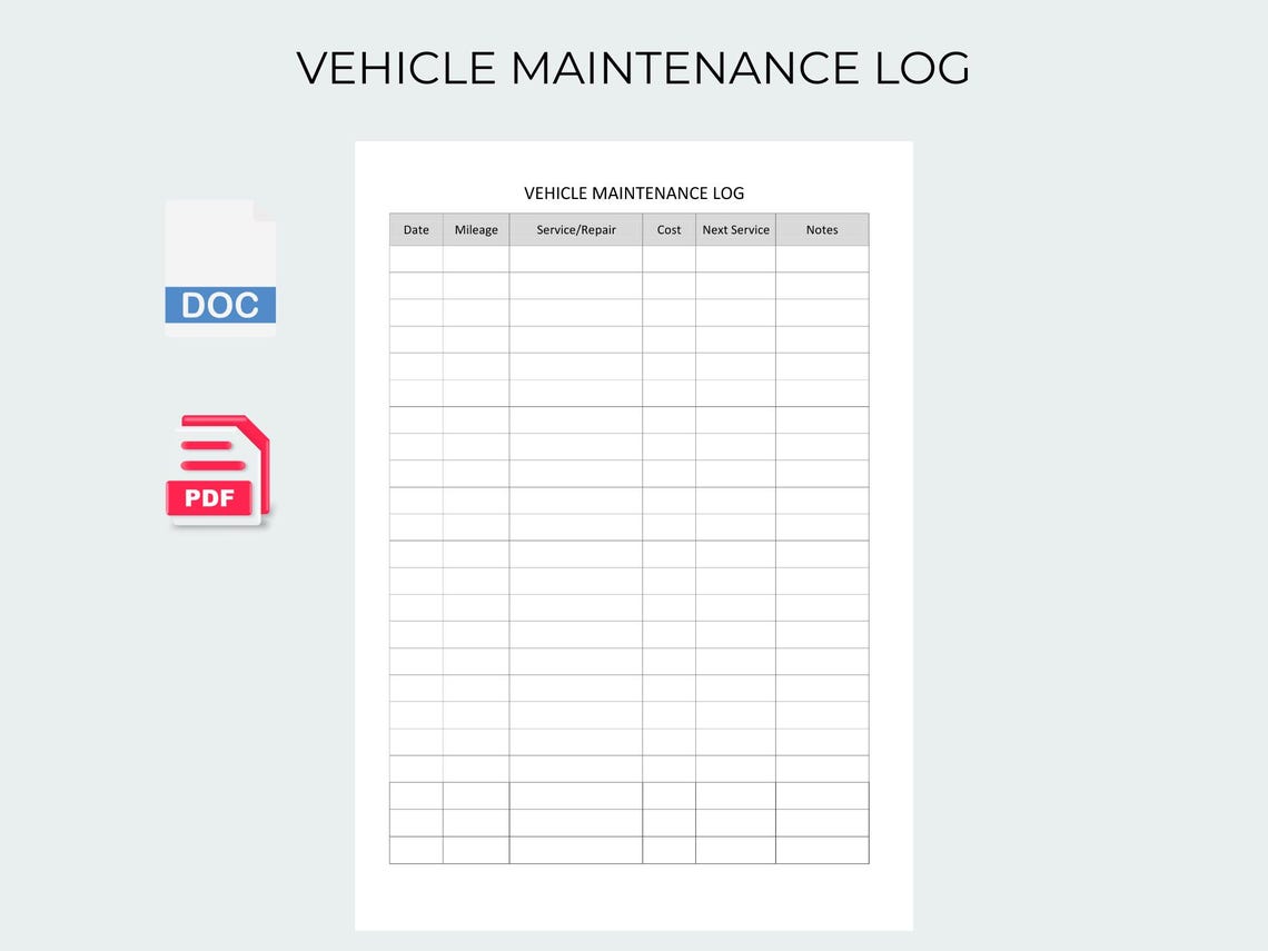 Vehicle Maintenance Log Printable Car Service Record Auto Repair ...