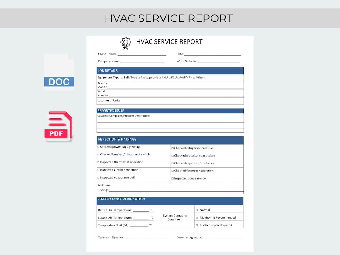 HVAC Service Report Template | PDF & Word Format | HVAC Maintenance ...