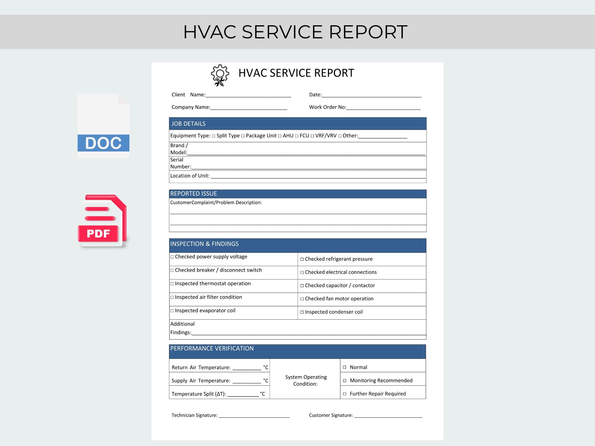 Printable Hvac Inspection Report.pdf HVAC Service Report Template | PDF & Word Format | HVAC Maintenance ...