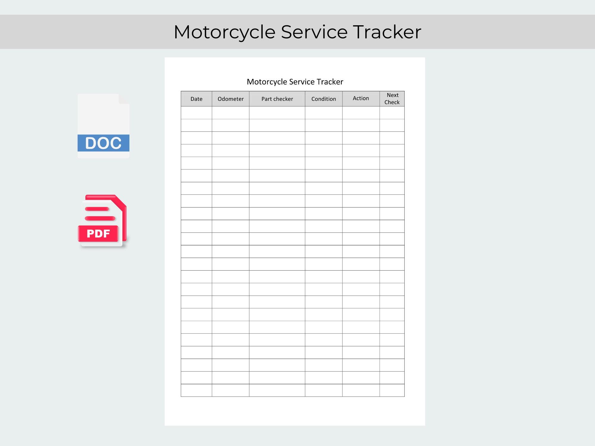 Motorcycle Service Sheet.pdf Motorcycle Service Log | Bike Maintenance Tracker (editable PDF & DOC ...