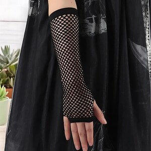 Black Fishnet Gloves, Women Fingerless Gloves, Long Fishnet Gloves, Fancy Crochet Fingerless Gloves, Women Gothic Gloves