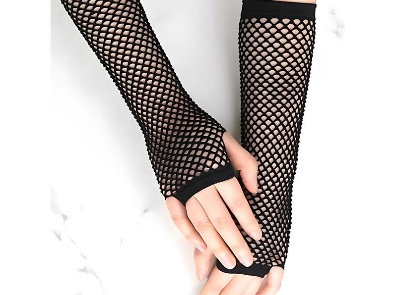Black Fishnet Gloves, Women Fingerless Gloves, Long Fishnet Gloves, Fancy Crochet Fingerless Gloves, Women Gothic Gloves