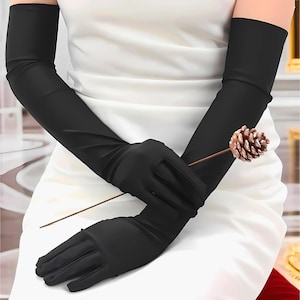 Long Evening Gloves, Christmas Wedding Bridal Gloves, Extra Long Over Elbow Stretch Satin Gloves