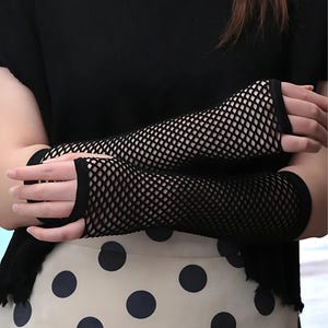 Black Fishnet Gloves, Women Fingerless Gloves, Long Fishnet Gloves, Fancy Crochet Fingerless Gloves, Women Gothic Gloves