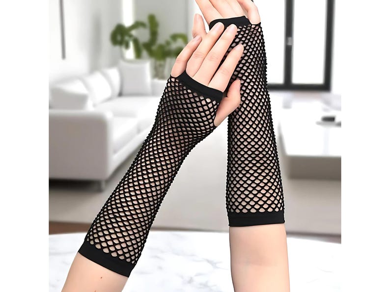 Black Fishnet Gloves, Women Fingerless Gloves, Long Fishnet Gloves, Fancy Crochet Fingerless Gloves, Women Gothic Gloves
