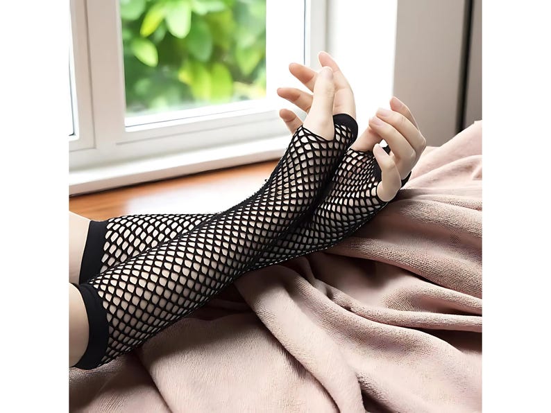 Black Fishnet Gloves, Women Fingerless Gloves, Long Fishnet Gloves, Fancy Crochet Fingerless Gloves, Women Gothic Gloves