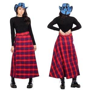 Tartan Plaid Maxi Skirt: High Waist Pleated Acrylic Wool