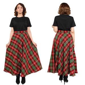 Highland Long Plaid Maxi Skirt with Button and Zip Closure – Custom Tartan Skirt for Women, Elegant Full-Length Skirt
