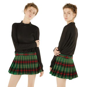 Highland Wrap Plaid Pleated Mini Skirt with Adjustable Waistband, Tartan Festival Skirt for Women Retro Punk Casual Holiday Look