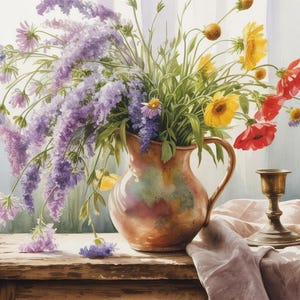 Blumenvase Blumen Aquarell Wandbild Dekobild Frühling Deko