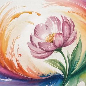 5x Aquarell Bilder Blüte Farben Blumen Wandbild Dekobild Frühling Deko abstrakte Kunst