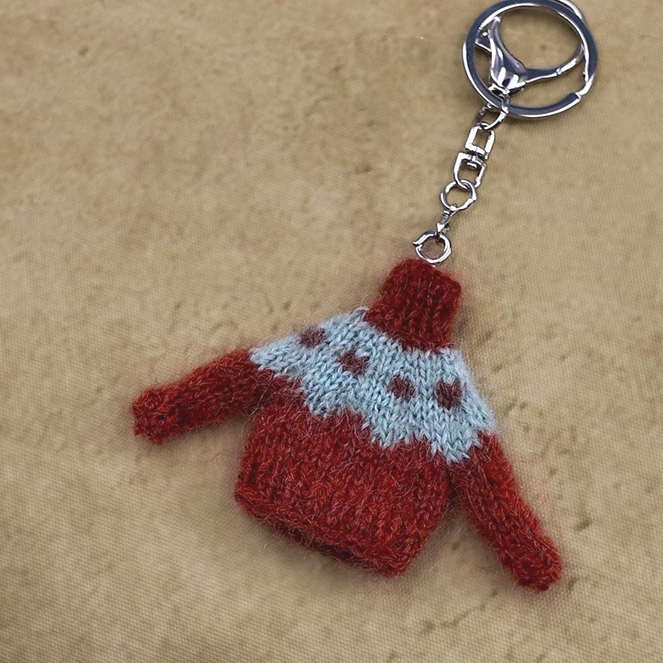 Hand Knit Sweater Keychain: Natural Wool Yarn Keyring Charm - Etsy