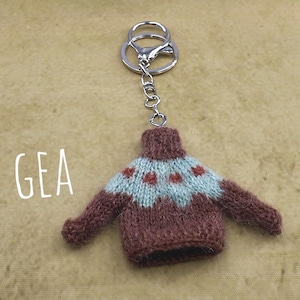 Handknit Mini Sweater Keychain: Natural Wool Yarn Keyring Charm