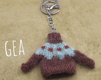 Handknit Mini Sweater Keychain: Natural Wool Yarn Keyring Charm